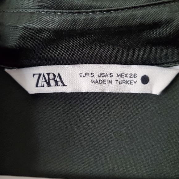 Zara Satin Sage Green Ruched Button Up Blouse Top, S - Picture 5 of 8